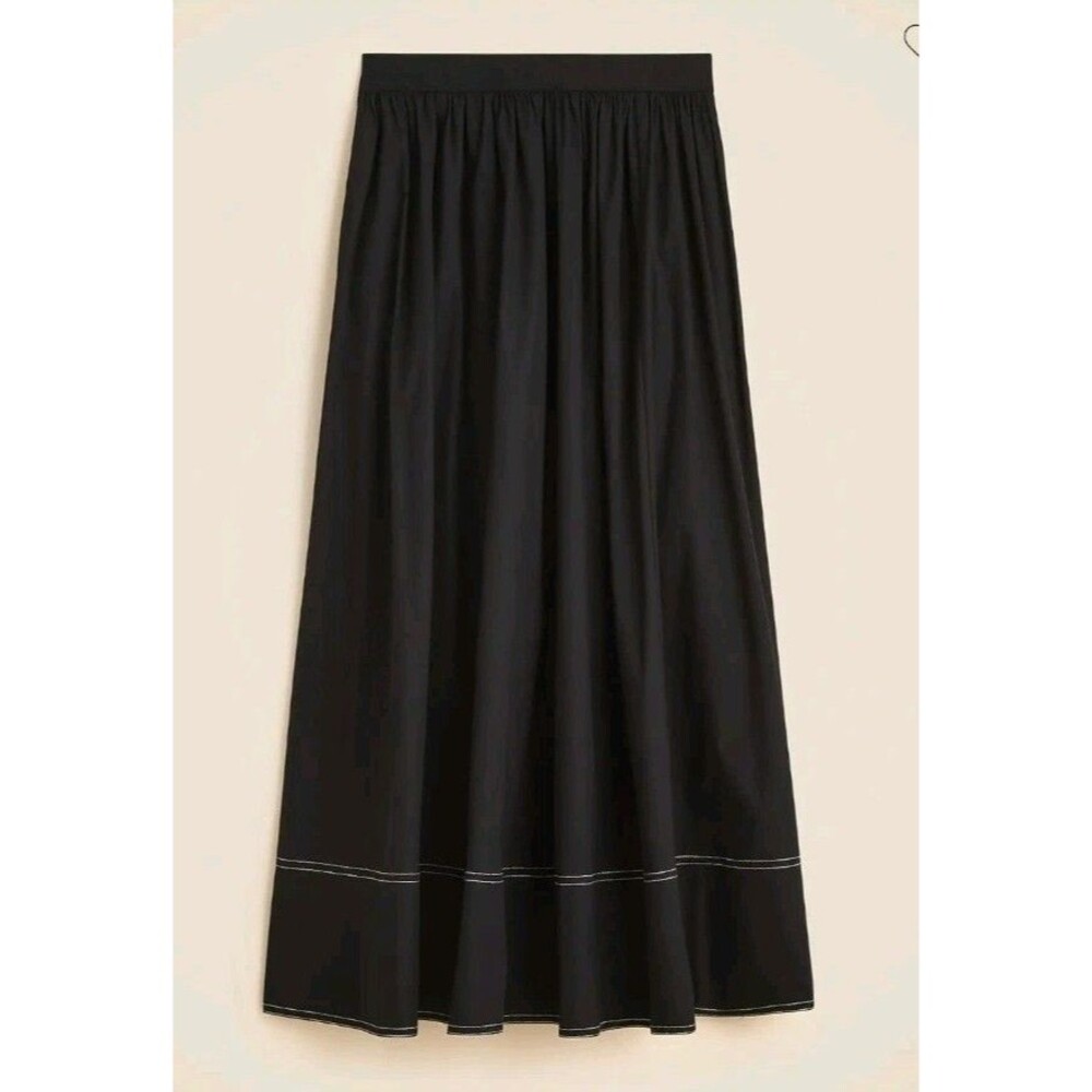 J.Crew Contrast-stitch Midi Skirt Cotton Popoplin Black Pockets CI647 Size 0 NWT